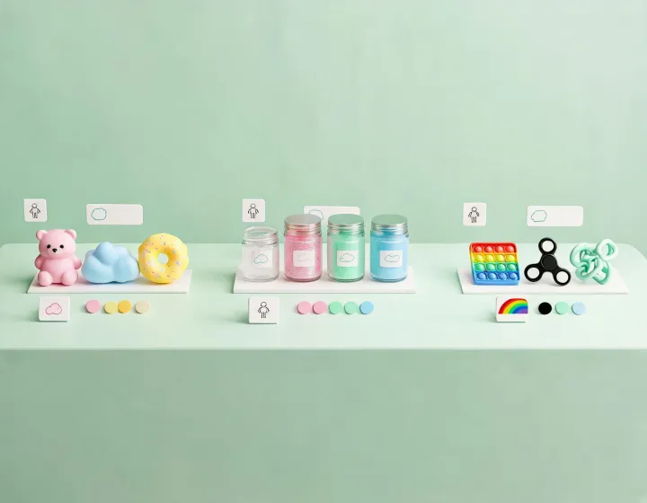 Organized squishy toy retail planning board